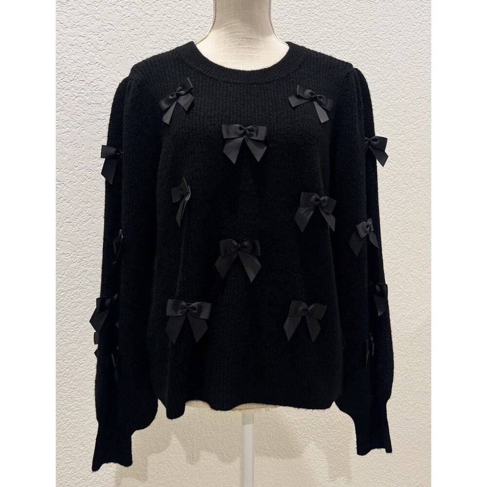 Lilly Pulitzer Zarie Black Knit Crew Neck Sweater w/ Black Bow. Size M